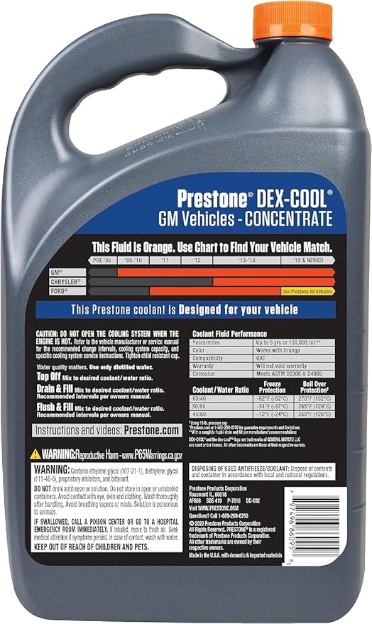 Prestone Dex-Cool Antifreeze and Coolant Concentrate, 1 Gallon, Pack of 6