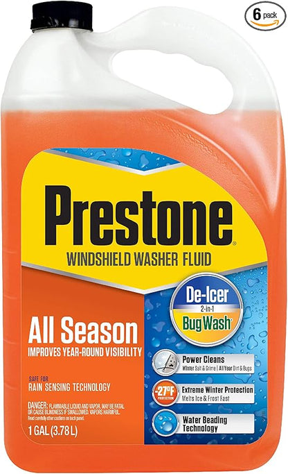 Prestone AS658-6PK Deluxe 3-in-1 Windshield Washer Fluid, 1 Gallon (Pack of 6)
