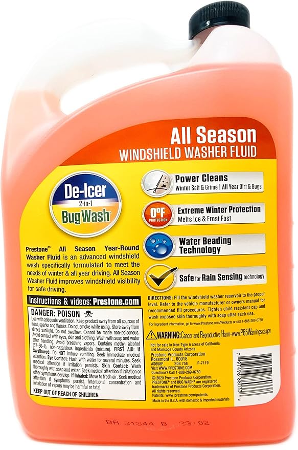 Prestone 3-in-1 All Season Year Round Windshield Washer Fluid 0 Degree (1 Gallon)