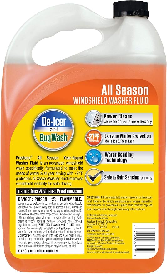Prestone AS658-6PK Deluxe 3-in-1 Windshield Washer Fluid, 1 Gallon (Pack of 6)