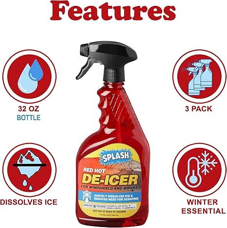 Splash Red Hot De-icer Windshield Trigger Spray 32 Ounces (Pack of 3)