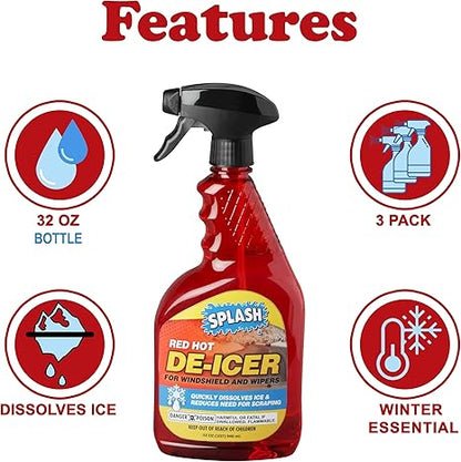Splash Red Hot De-icer Windshield Trigger Spray 32 Ounces (Pack of 3)